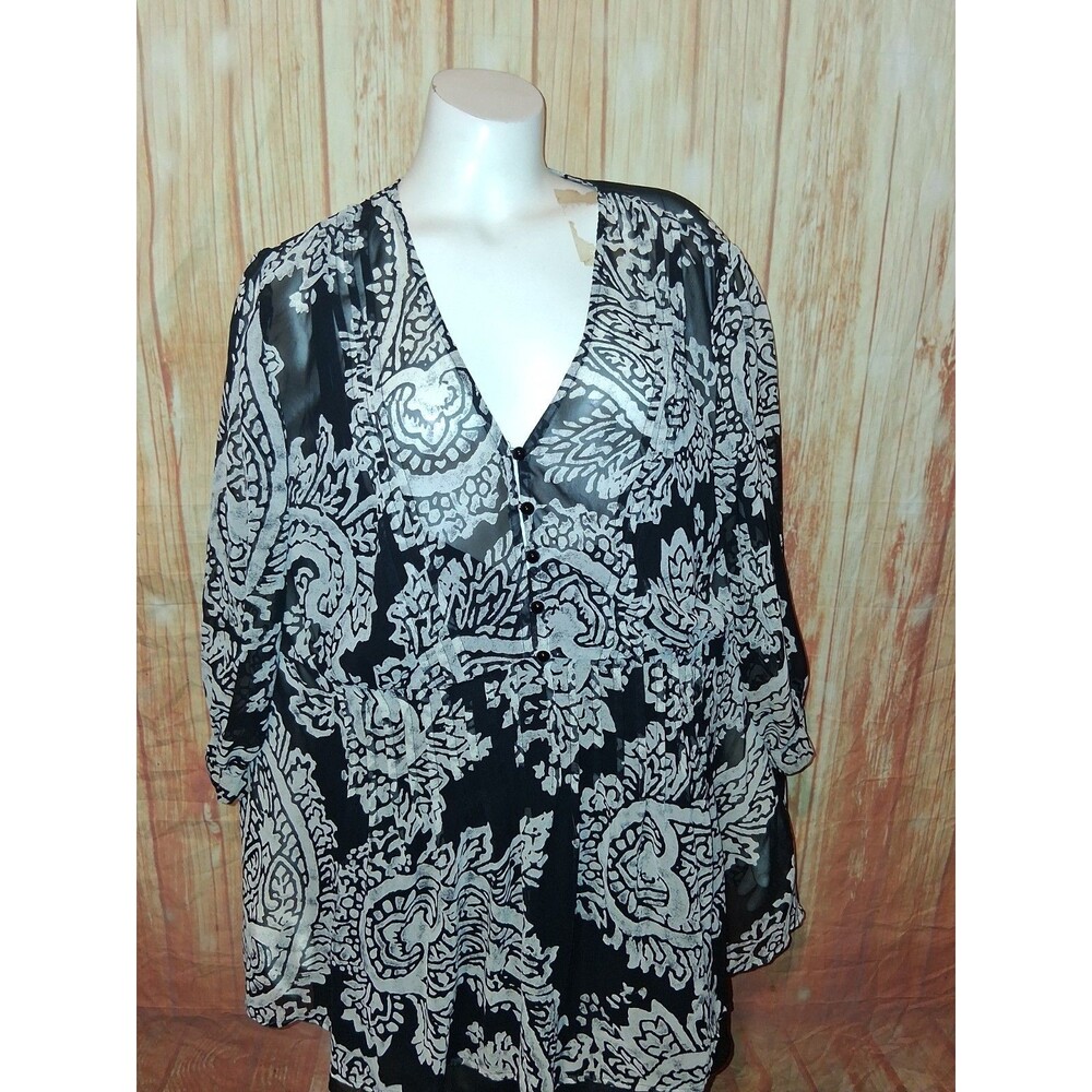 Covington Multicolor Geometric Short Sleeve V-neck Blouse Sz 16/18W